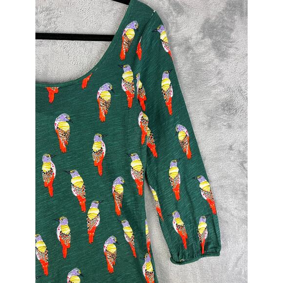 Anthropologie Postmark Forest Fete Scoop Neck Bird Print Top Medium 3/4 Sleeve - Picture 4 of 13